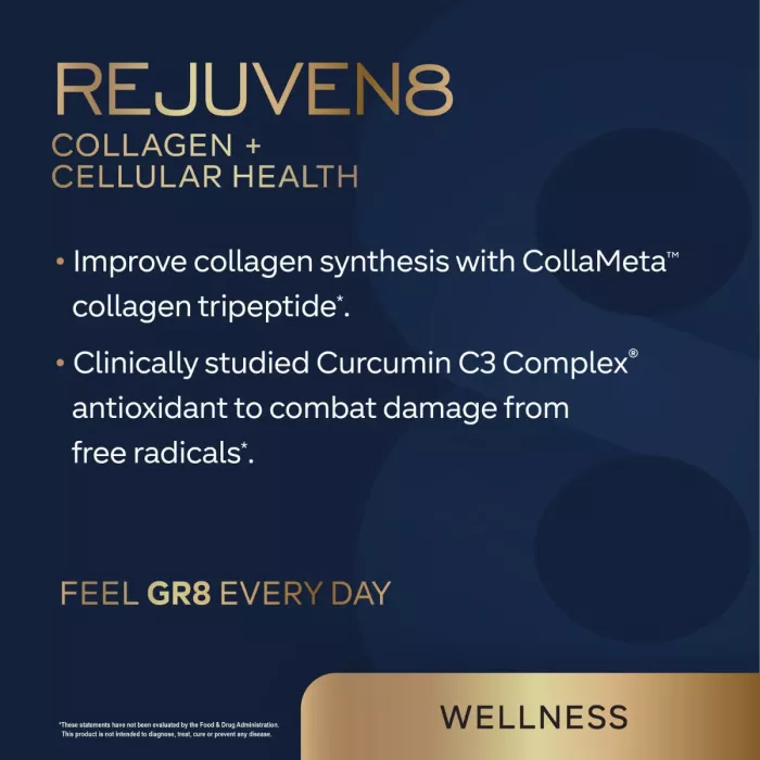 Gr8 Lifestyle Rejuven8 Collagen And Cellular Health With Passion Peach Flavor, Formula Pentru Sanatatea Pielii, Articulatiilor Si Regenerare Celulara, Cu Aroma De Passion Peach, 484.4 G