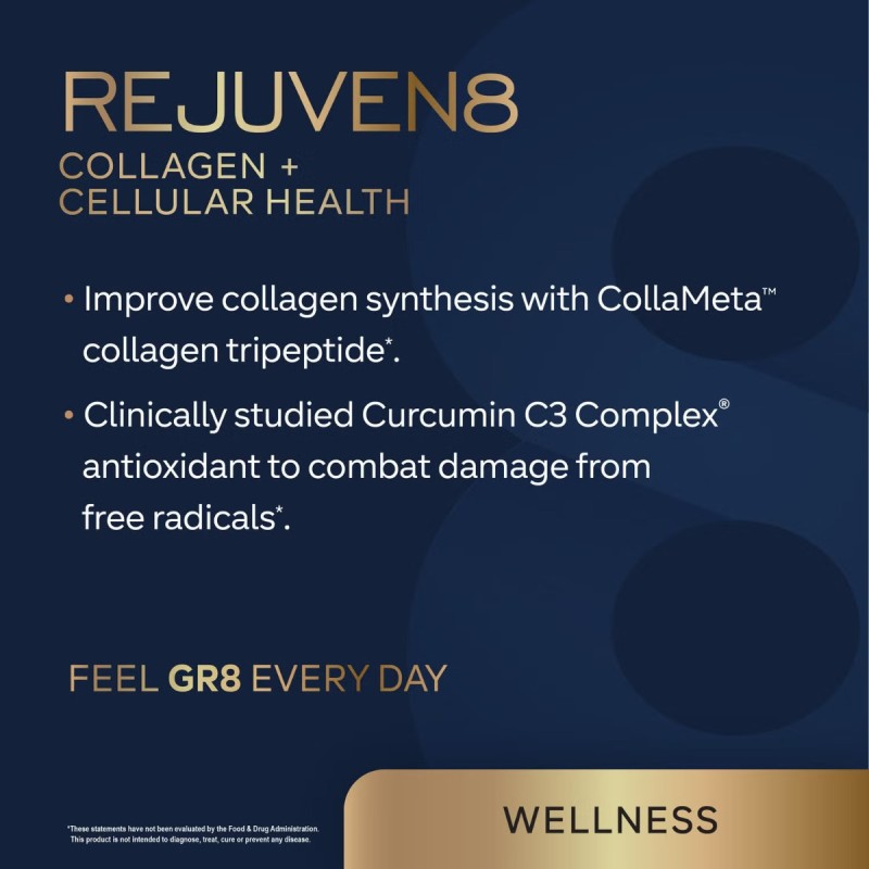 Gr8 Lifestyle Rejuven8 Collagen And Cellular Health With Passion Peach Flavor, Formula Pentru Sanatatea Pielii, Articulatiilor Si Regenerare Celulara, Cu Aroma De Passion Peach, 484.4 G