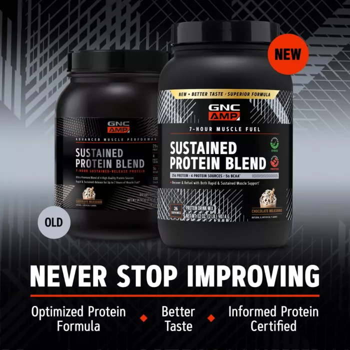 Gnc Amp Sustained Protein Blend, Amestec Proteic, Cu Aroma De Milkshake De Ciocolata, 907.4 G