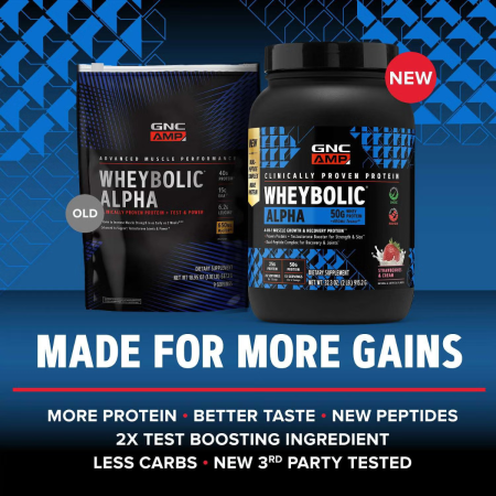 Gnc Amp New Wheybolic Alpha, Proteina Din Zer, Studiata Clinic, Cu Aroma De Capsuni Si Frica, 915,2 G