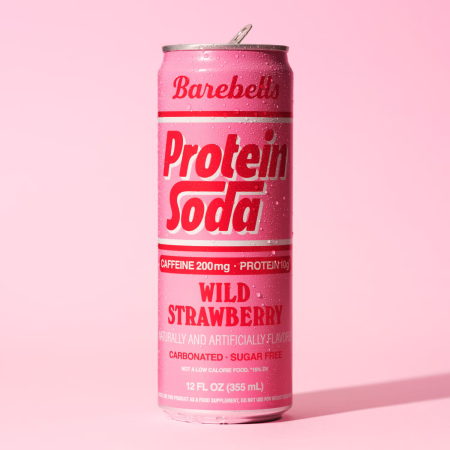 Barebells Protein Soda With Strawberry Flavor, Bautura Proteica Carbogazoasa Cu Aroma De Capsuni, 355 Ml