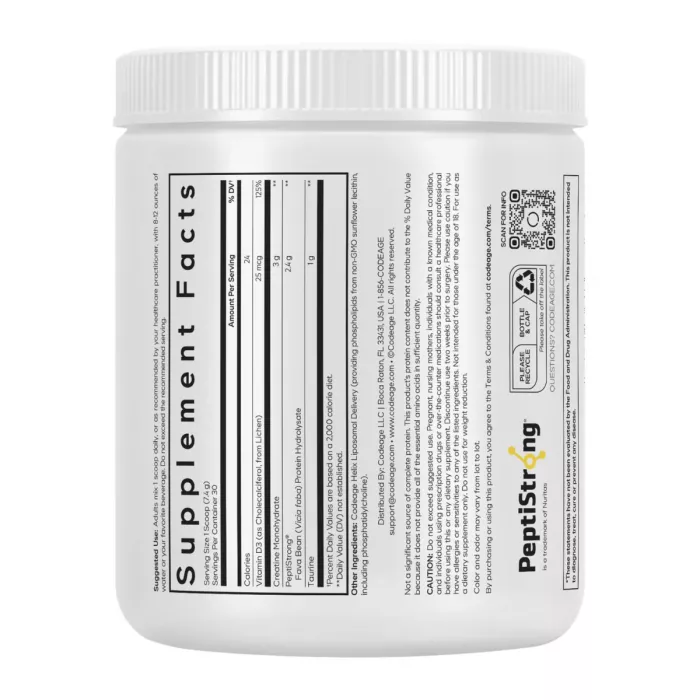 Codeage Muscle Formula+ Platinum, Unflavored, Formula Avansata Pentru Forta, Masa Musculara Si Recuperare, Fara Aroma, 249 G