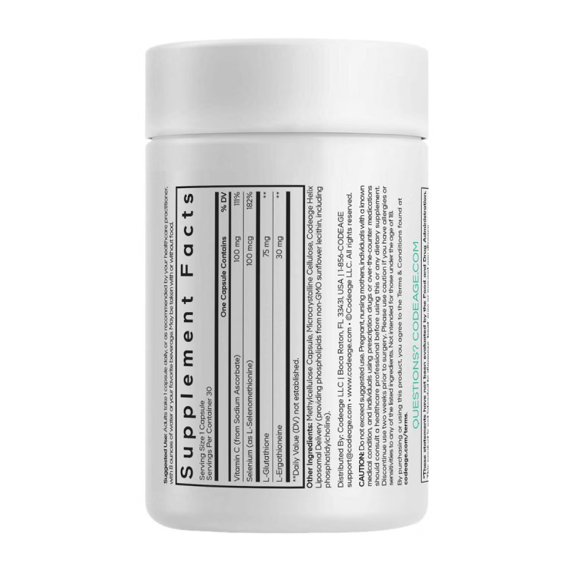Codeage Liposomal Ergothioneine+, Formula Cu L-ergotioneina, Glutation, Vitamina C Si Seleniu, 30 Capsule Vegetale