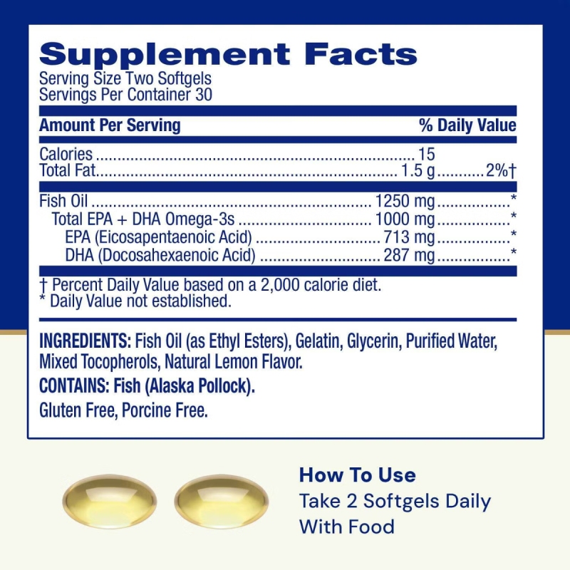 Gnc Triple Strength Fish Oil, Ulei De Peste, 1000 Mg Omega-3 Epa Si Dha, 60 Cps