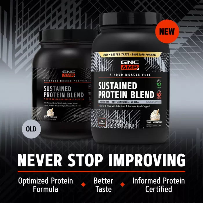 Gnc Amp Sustained Protein Blend, Amestec Proteic Cu Aroma De Milkshake De Vanilie, 852.8 G