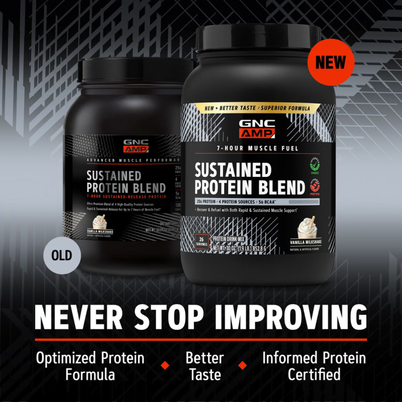 Gnc Amp Sustained Protein Blend, Amestec Proteic Cu Aroma De Milkshake De Vanilie, 852.8 G