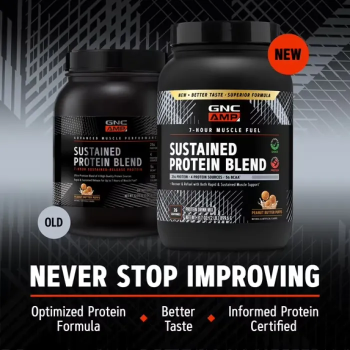 Gnc Amp Sustained Protein Blend, Amestec Proteic, Cu Aroma De Pufuleti Cu Unt De Arahide, 899.6 G