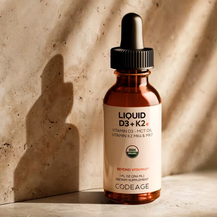 Codeage Liquid D3 + K2 – Formula Lichida Cu Vitamina D3 Si K2, Fara Aroma, 29.6 Ml