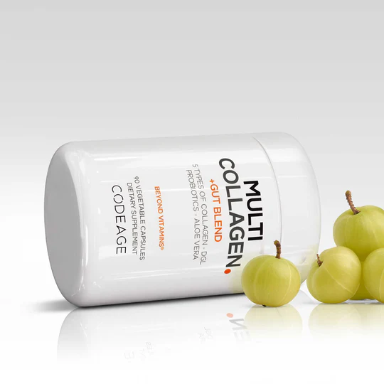Codeage Multi Collagen + Gut Blend Collagen Peptides + Probiotics, Formula Pentru Suport Digestiv Cu Colagen De 5 Tipuri Si Probiotice, 90 Cps