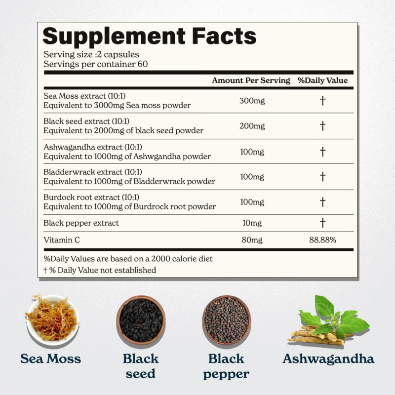 Better Alt Sea Moss, Formula Cu Alge Marine, Chimen Negru Si Ashwagandha, 120 Cps