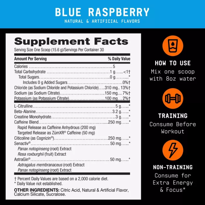 Beyond Raw Lit V2 Pre-workout With Crisp Blue Raspberry Flavor, Pre-workout Cu Aroma De Zmeura Albastra, 479.7 G