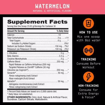 Gnc Beyond Raw Lit V2 Pre-workout With Watermelon Flavor, Pre-workout Cu Aroma De Pepene, 474.6 G