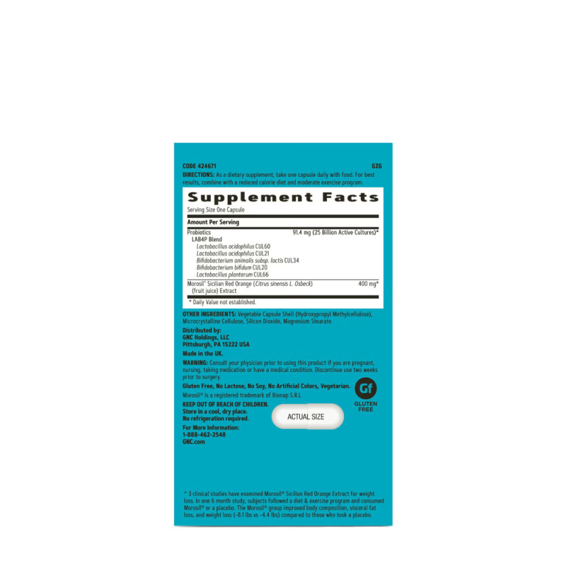 Gnc Total Lean Weight Loss Probiotic, Probiotic Lab4 Studiat Clinic, 25 Miliarde Ufc Culturi Vii Pentru Controlul Greutatii, 30 Cps