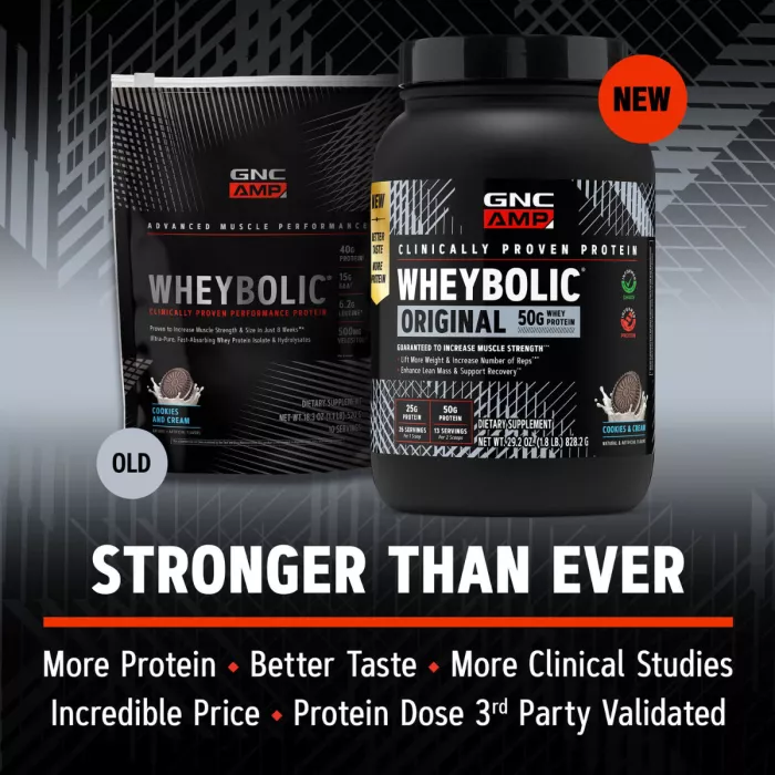 Gnc Amp New Wheybolic, Proteina Din Zer, Studiata Clinic, Cu Aroma De Biscuiti Cu Crema, 828,2 G