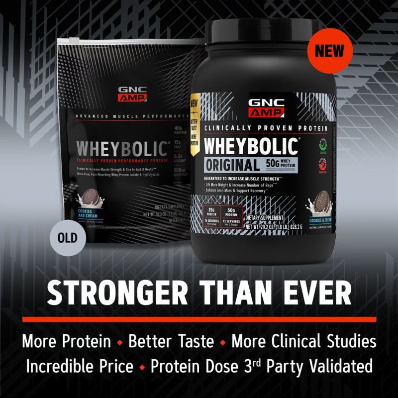 Gnc Amp New Wheybolic, Proteina Din Zer, Studiata Clinic, Cu Aroma De Biscuiti Cu Crema, 828,2 G