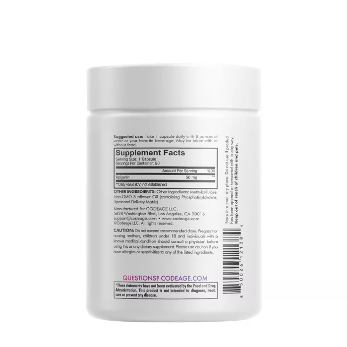 Codeage Liposomal Apigenin 50 Mg , Flavonoid Natural Pentru Sustinerea Relaxarii, Somnului Si Sanatatii Celulare, 90 Cps