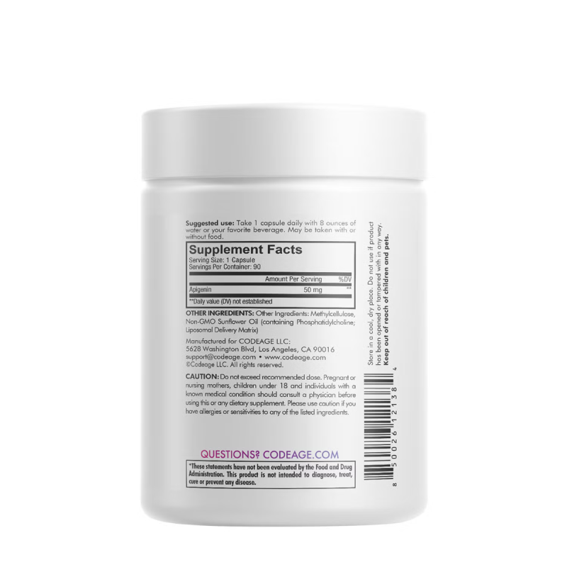 Codeage Liposomal Apigenin 50 Mg , Flavonoid Natural Pentru Sustinerea Relaxarii, Somnului Si Sanatatii Celulare, 90 Cps