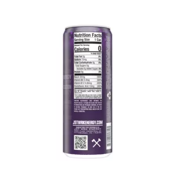 Jst Wrk Energy Drink, Bautura Energizanta Carbogazoasa Cu Aroma De Struguri, 355 Ml