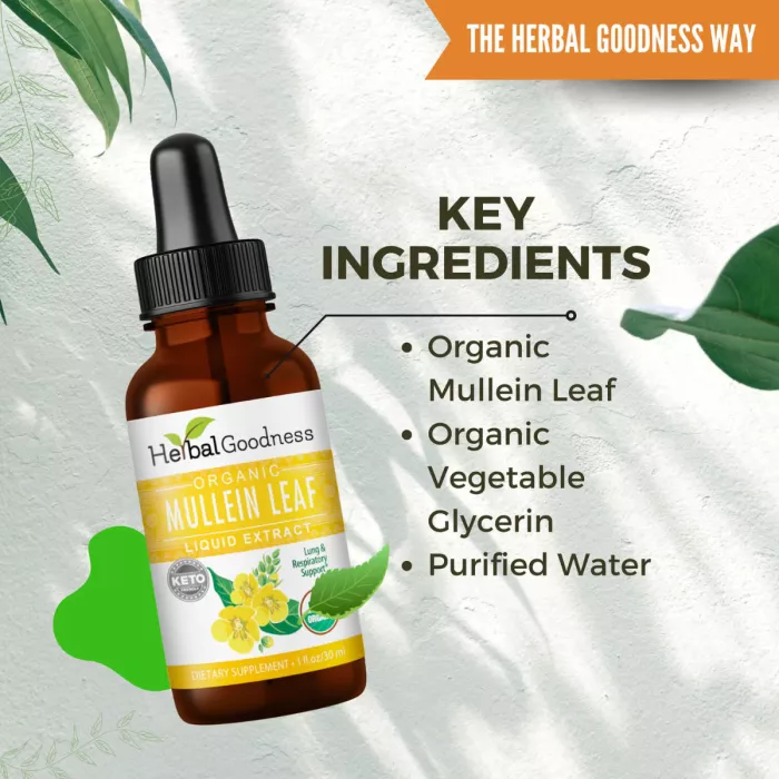 Herbal Goodness Organic Mullein Leaf Liquid Extract, Extract Lichid Organic Din Frunze De Lumanarica, 30 Ml