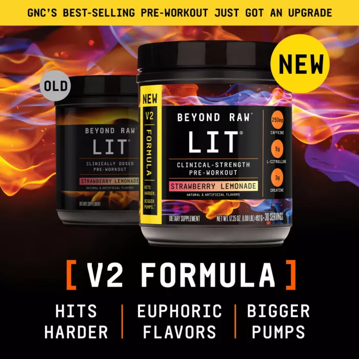 Beyond Raw Lit V2 Pre-workout With Strawberry Lemonade Flavor, Pre-workout Cu Aroma De Limonada De Capsuni, 492 G