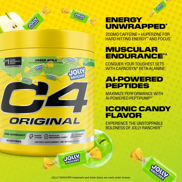 Cellucor C4 Original Pre-workout Jolly Rancher Green Apple, Formula Pre-workout Cu Aroma De Mar Verde, 174 G