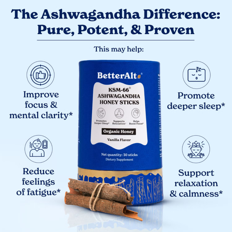 Better Alt Ksm-66 Ashwagandha Honey Sticks, Pliculete De Ashwagandha Si Miere, 30 Pliculete