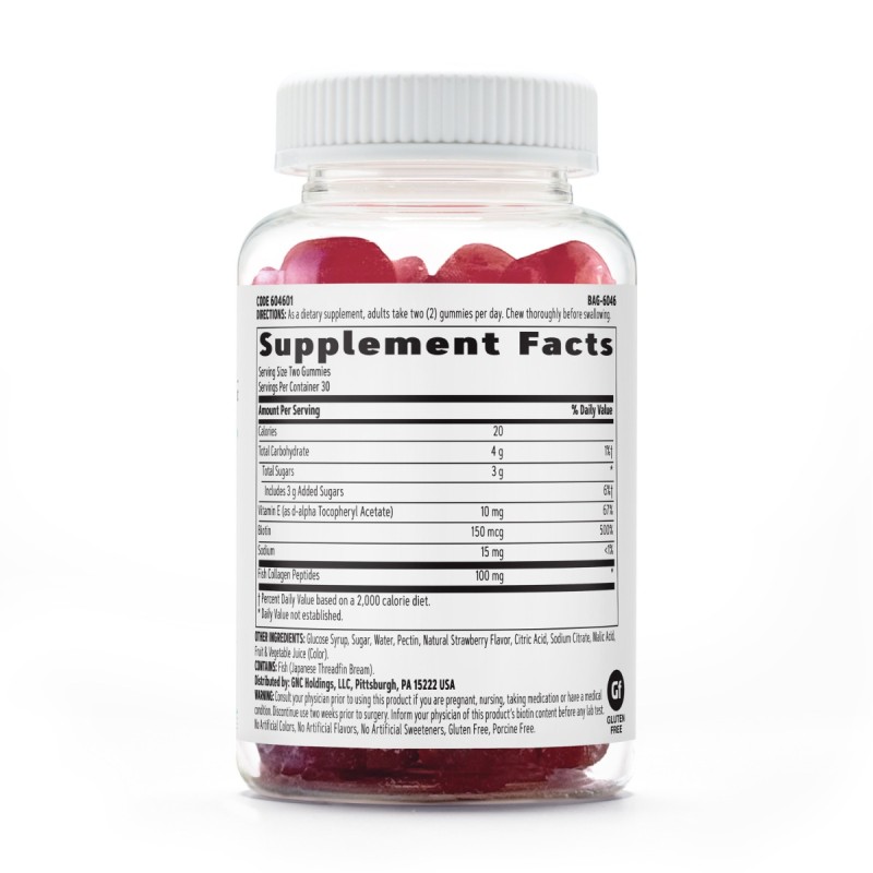 Gnc Women's Hair, Skin & Nails Strawberry , Jeleuri Cu Biotina Si Vitamine Pentru Frumusetea Parului, Pielii Si Unghiilor, 60 Jeleuri