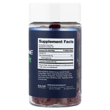 Snap Supplements L-carnitine Gummies With Blueberry Flavour, L-carnitina Jeleuri Cu Aroma De Afine, 60 Jeleuri
