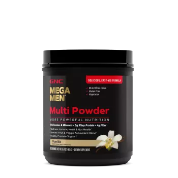 Gnc Mega Men Multi Powder, Pudra Cu Multivitamine, Proteine Si Verdeturi Cu Aroma De Vanilie, 465 G