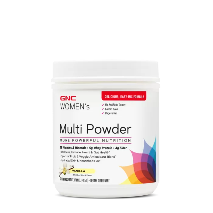 Gnc Women’s Multi Powder, Pudra Cu Multivitamine, Proteina Si Verdeturi Pentru Femei Cu Aroma De Vanilie, 485 G