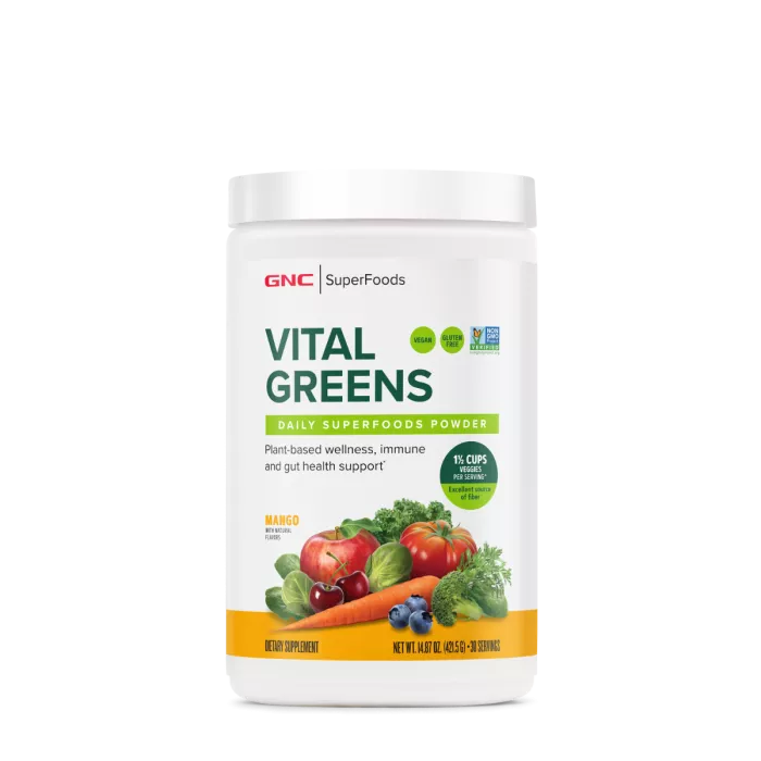 Gnc Superfoods Vital Greens Daily Superfoods Powder, Pudra Cu Super Alimente Verzi Cu Aroma De Mango, 421.5 G Gnc Superfoods Vital Greens Daily Superfoods Powder, Pudra Cu Super Alimente Verzi Cu Aroma De Mango, 421.5 G