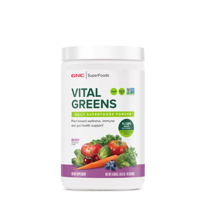 Gnc Superfoods Vital Greens Daily Superfoods Powder, Pudra Cu Super Alimente Verzi Cu Aroma De Fructe De Padure, 424.8 G Gnc Superfoods Vital Greens Daily Superfoods Powder, Pudra Cu Super Alimente Verzi Cu Aroma De Fructe De Padure, 424.8 G