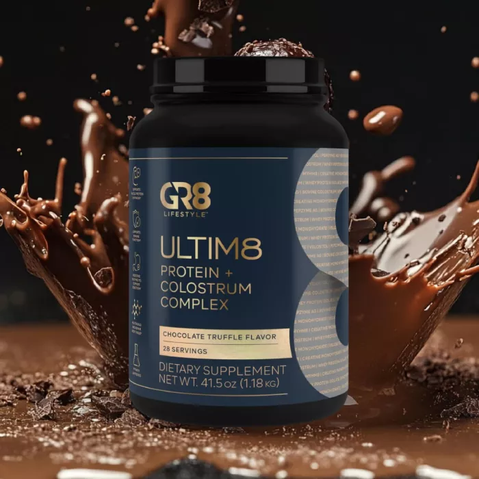Gr8 Lifestyle Ultim8 Protein And Colostrum Complex With Chocolate Truffle Flavor, Proteina Si Complex Cu Colostru, Cu Aroma De Trufe De Ciocolata, 1.18 Kg
