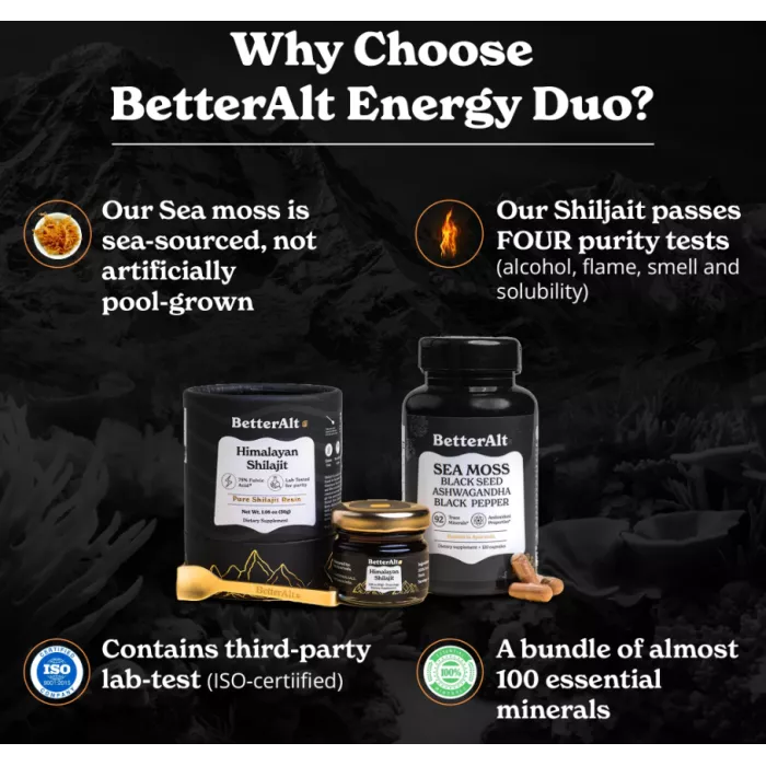 Better Alt Shilajit Sea Moss, Formula De Shilajit Cu Alge Marine, Ashwagandha Si Tongkat Ali, 120 Cps Better Alt Shilajit Sea Moss, Formula De Shilajit Cu Alge Marine, Ashwagandha Si Tongkat Ali, 120 Cps