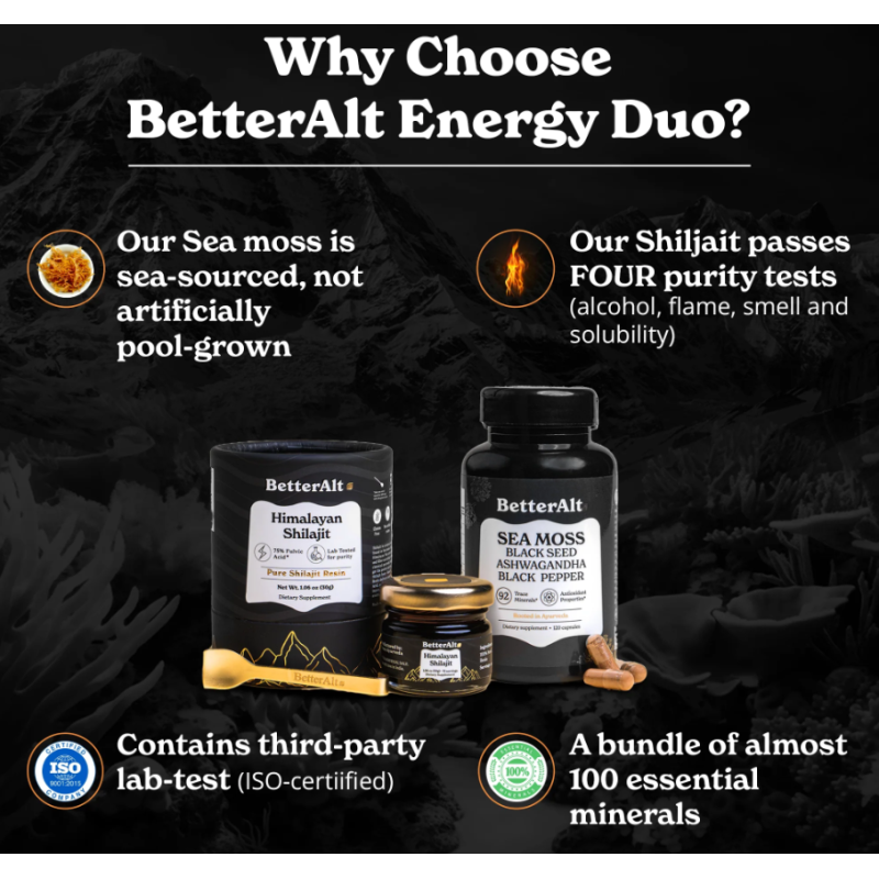 Better Alt Shilajit Sea Moss, Formula De Shilajit Cu Alge Marine, Ashwagandha Si Tongkat Ali, 120 Cps