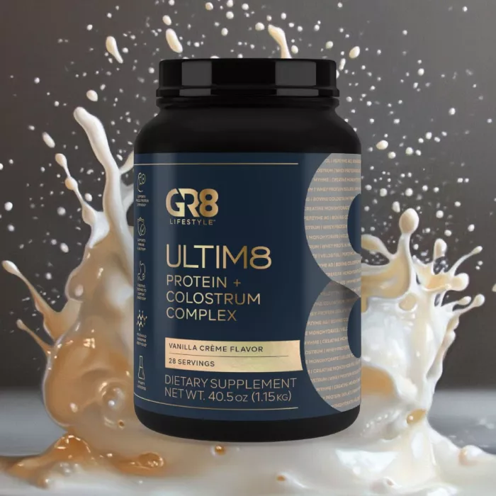Gr8 Lifestyle Ultim8 Protein And Colostrum Complex With Vanilla Creme Flavor, Proteina Si Complex Cu Colostru, Cu Aroma De Crema De Vanilie, 1.15 Kg