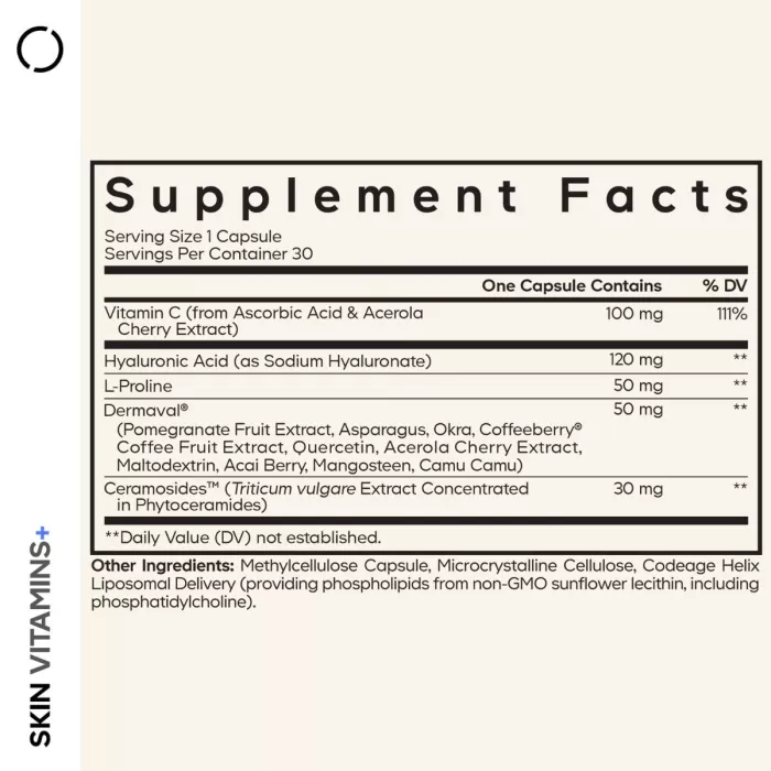 Codeage Skin Vitamins+, Formula Avansata Pentru Hidratare, Elasticitate Si Stralucire Naturala A Pielii, 30 Cps
