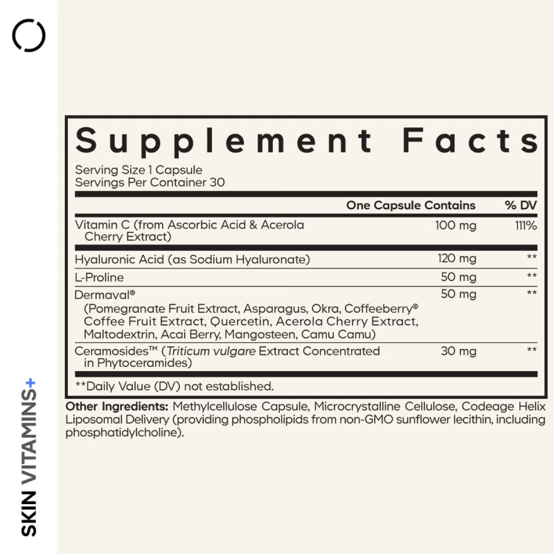 Codeage Skin Vitamins+, Formula Avansata Pentru Hidratare, Elasticitate Si Stralucire Naturala A Pielii, 30 Cps