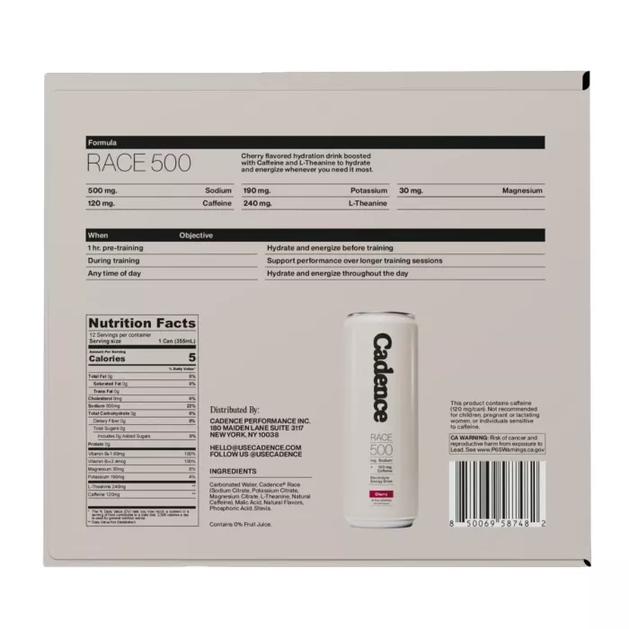 Cadence Race Energy Hydration Drink, Bautura Hidratanta Cu Cafeina, Cu Aroma De Cirese, 355 Ml