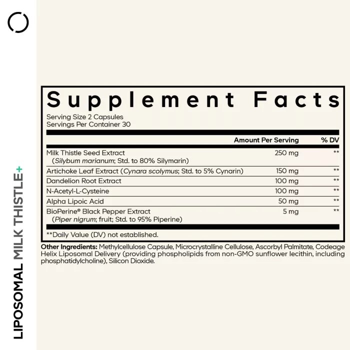Codeage Liposomal Milk Thistle+, Formula Botanica Premium Cu Silimarina, Nac Si Antioxidanti Activi, 60 Cps