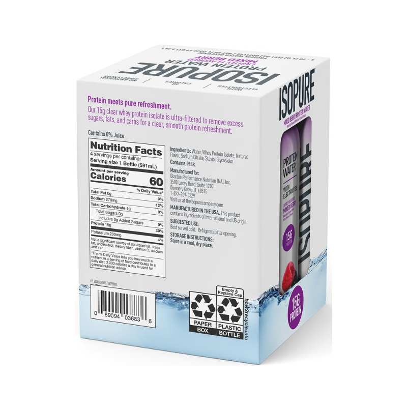 Isopure Protein Water With Electrolytes, Bautura Proteica Cu Electroliti, Aroma De Fructe De Padure, 591 Ml