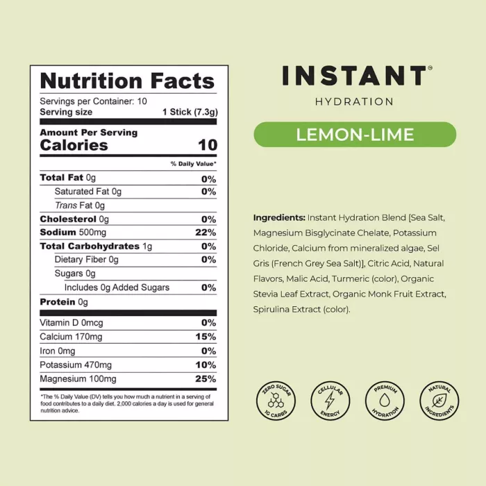 Instant Hydration, Premium Electrolyte Drink Mix, Electroliti Cu Aroma De Lamaie Si Lime, 1 Plic, 7,3 G