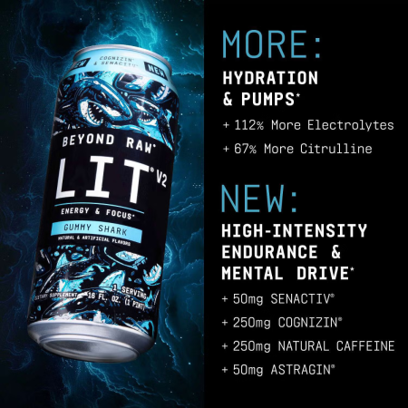 Gnc Beyond Raw Lit V2 On-the-go Pre-workout Gummy Shark, Bautura Pre-workout Rtd, 473 Ml