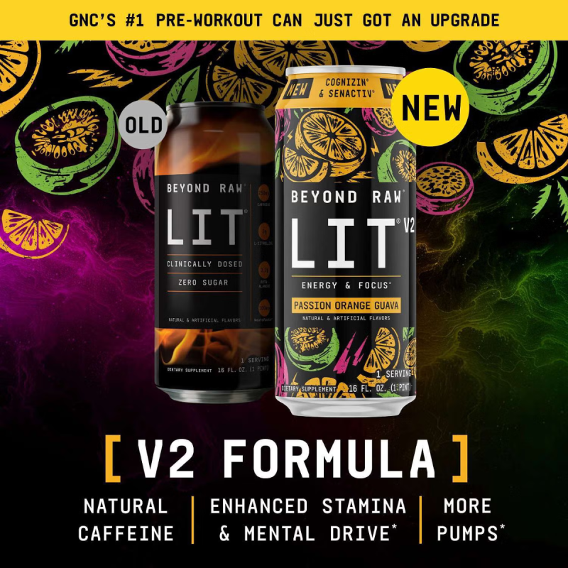 Gnc Beyond Raw Lit V2 On-the-go Pre-workout Passion Orange Guava, Bautura Pre-workout Rtd, 473 Ml