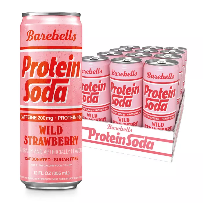 Barebells Protein Soda With Strawberry Flavor, Bautura Proteica Carbogazoasa Cu Aroma De Capsuni, 355 Ml