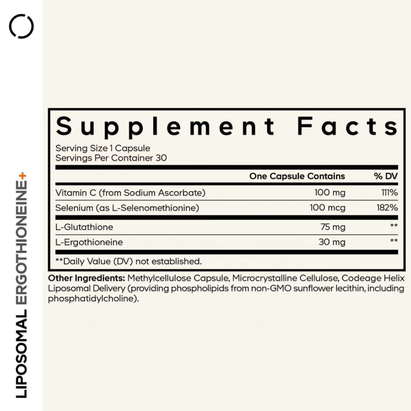 Codeage Liposomal Ergothioneine+, Formula Cu L-ergotioneina, Glutation, Vitamina C Si Seleniu, 30 Capsule Vegetale