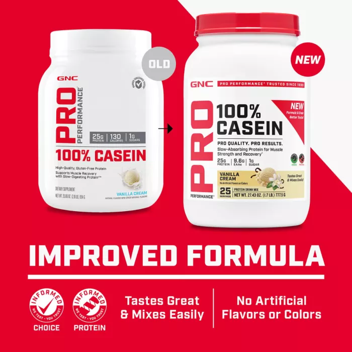 Gnc Pro Performance 100% Casein, Cazeina Cu Aroma De Vanilie, Testata Antidoping, 777.5 G