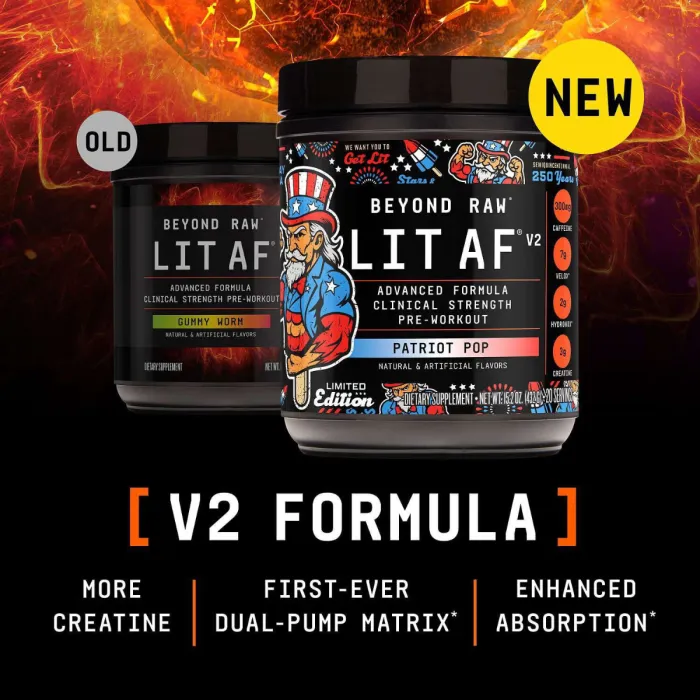 Gnc Beyond Raw Lit Af V2, Formula Avansata De Pre-workout, Cu Aroma De Patriot Pop, 432 G