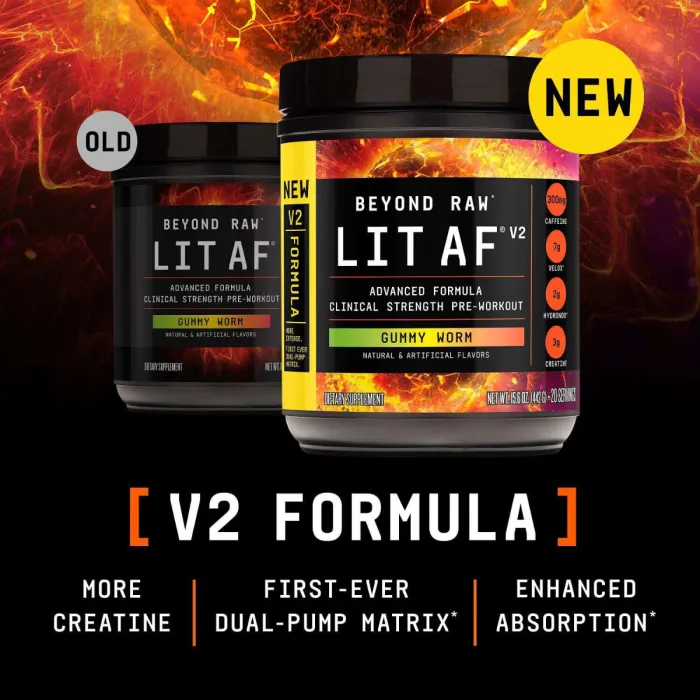 Gnc Beyond Raw Lit Af V2, Formula Avansata De Pre-workout, Cu Aroma De Jeleuri, 442 G