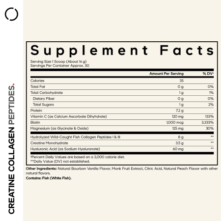 Codeage Creatine Collagen Peptides – Formula Avansata Cu Colagen Marin, Creatina Si Nutrienti Esentiali, Aroma De Vanilie, 426 G